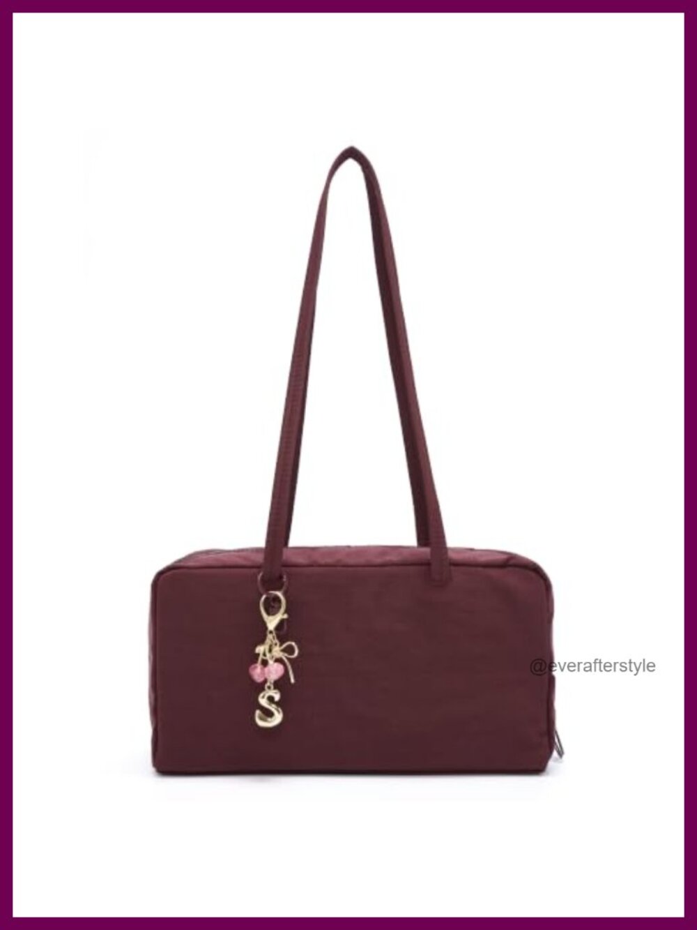 Nylon Bowler Bag Medium Lightweight Shoulder Purse with Cherry Charm